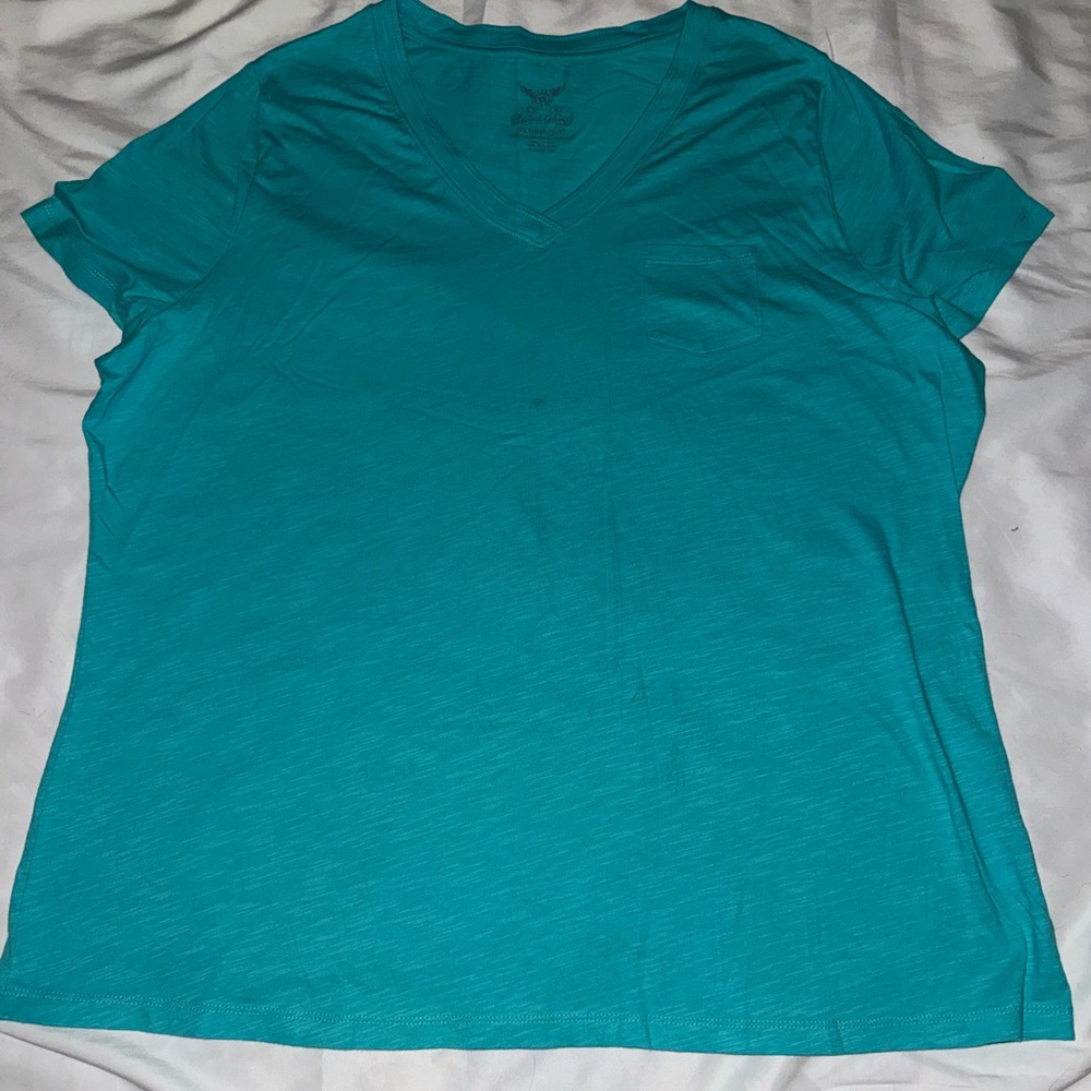 Faded Glory Aqua V-Neck Short Sleeve Tee